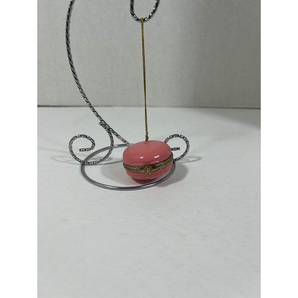 Porcelain Marcaron Trinket Box Christmas Ornament Pink NIB